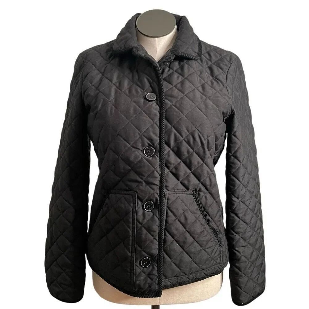 Chaps Womens Quilted JacketâL Black Light Corduroy Tipped Trim Town Country